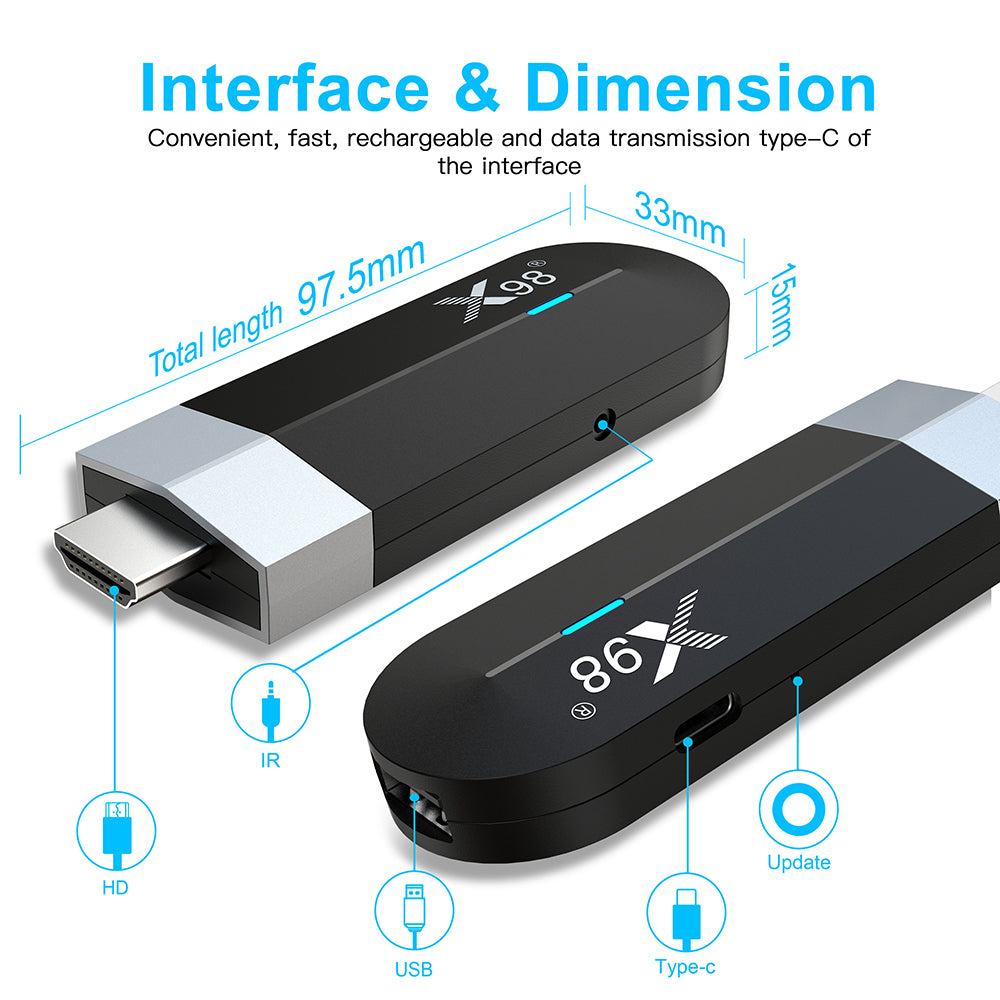 X98 S500 4K Android 11 TV Stick Amlogic S905Y4 Четырехъядерный процессор
