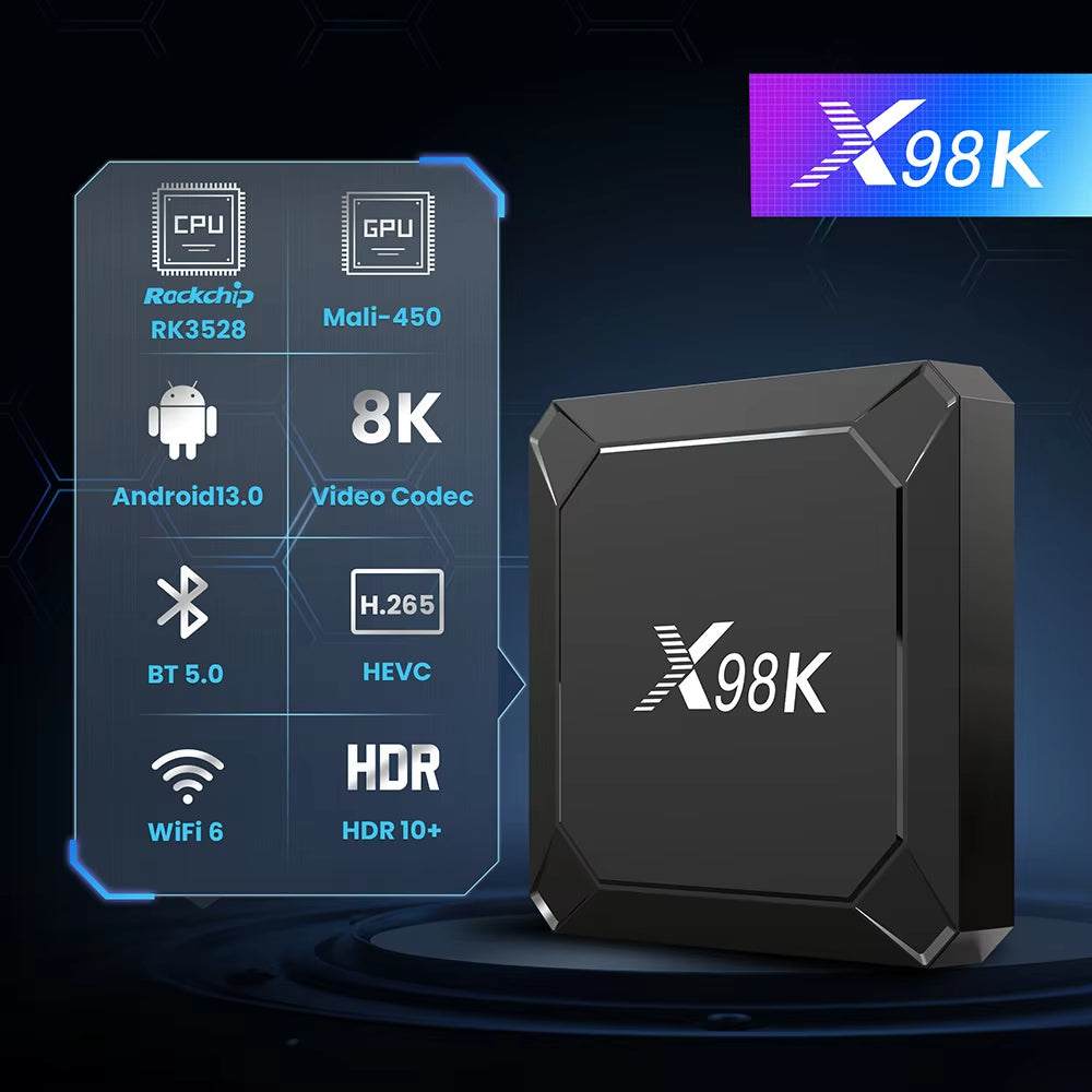 X98K Android 13 Rockchip RK3528 Четырехъядерный ТВ-бокс