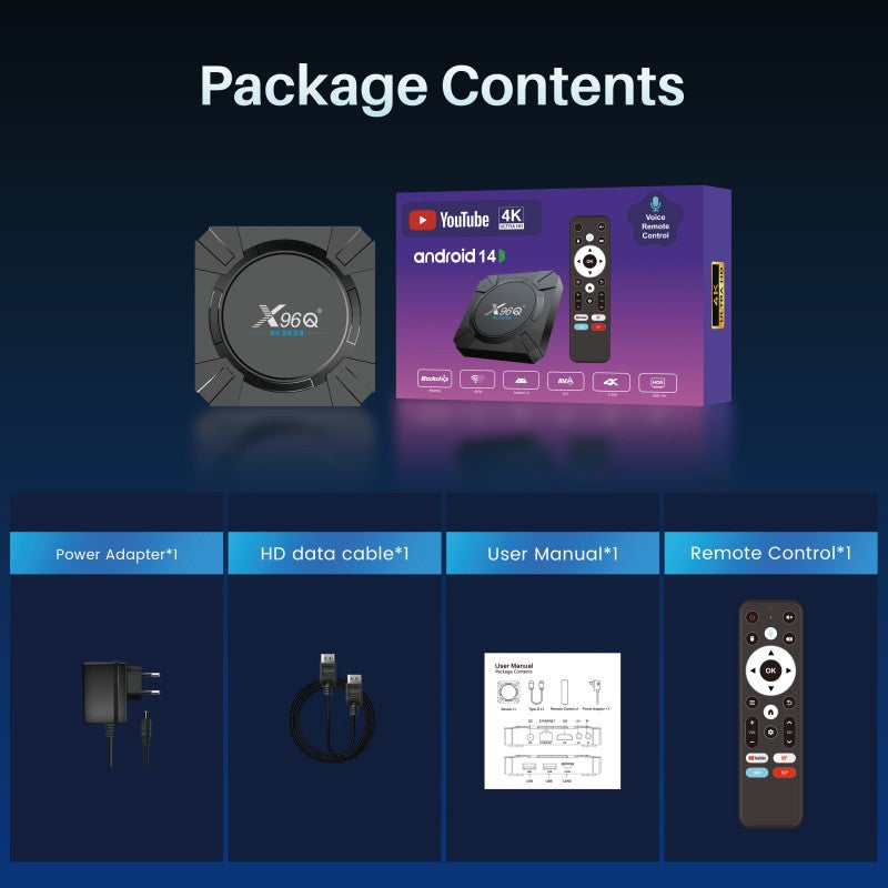 Rockchip RK3539 X96Q 4K AV1 Media Player Voice Assistant Android 14 Youtube Certificated