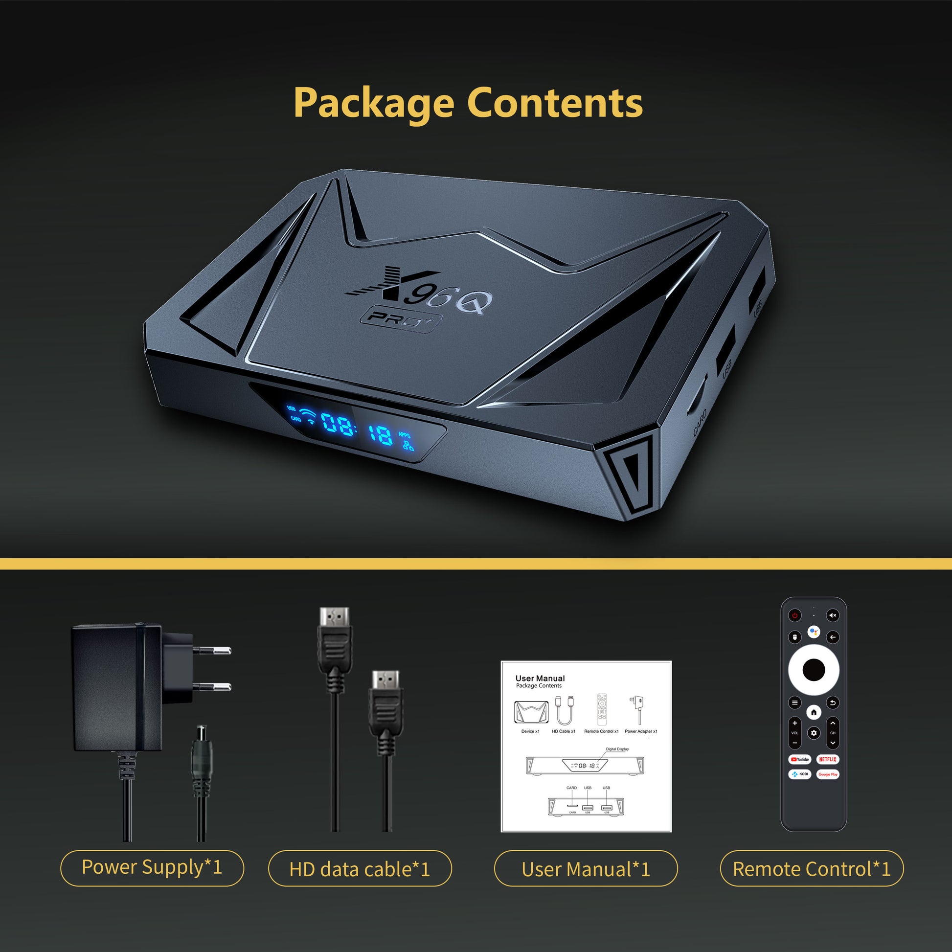 X96Q Pro+ Allwinner H728 Package contents