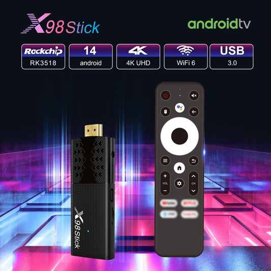 RK3518 Android TV Stick Android 14 Wifi6 Bluetooth voice remote